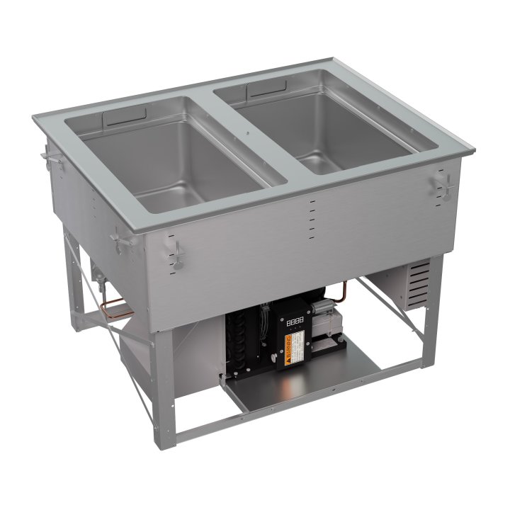 Two-well 120-/208-to 240-volt Hot, Cold, Frozen drop-in unit with auto drain and flat flange