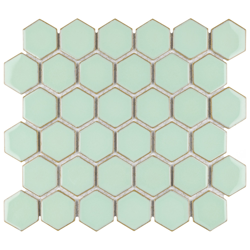 Hudson Due 2″ Hex Light Green 10-7/8 in. x 12-5/8 in. Porcelain Mosaic Tile