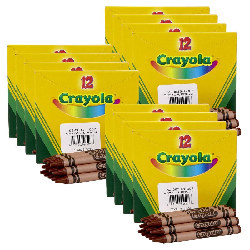 Single Color Bulk Crayons, Regular Size, Brown, 12 Per Pack, 12 Packs