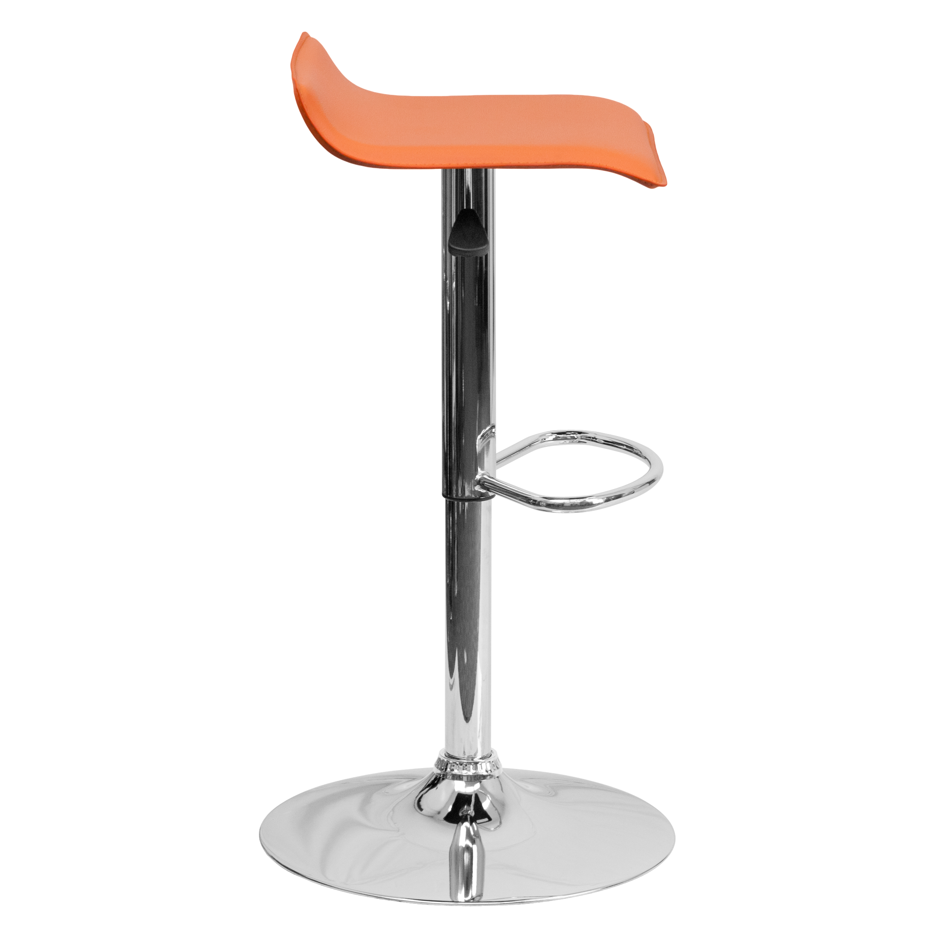 Taburete de bar de vinilo negro altura ajustable con asiento ondulado sólido - Imagen 17 de 31