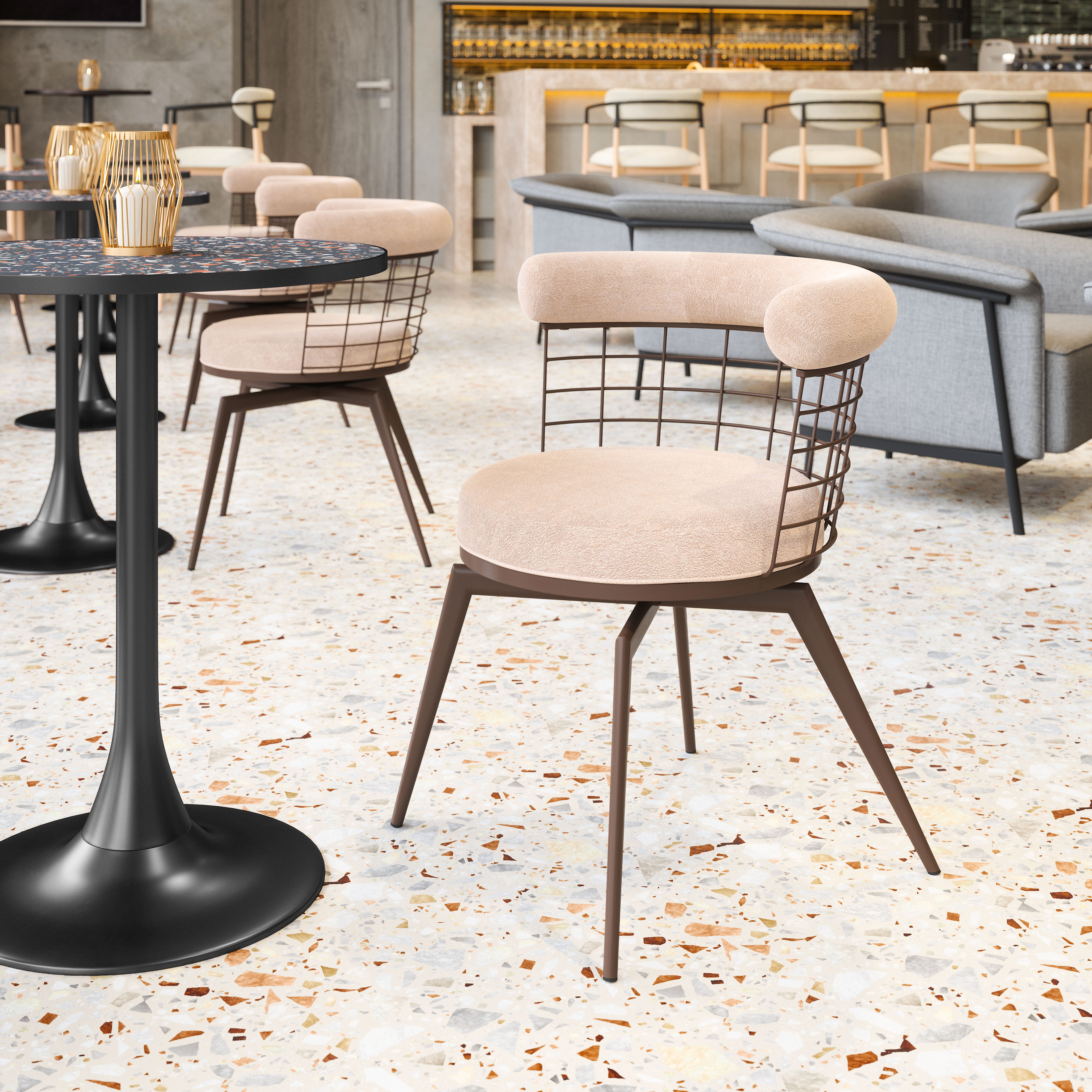 Saku Swivel Dining Chair Beige & Brown product image
