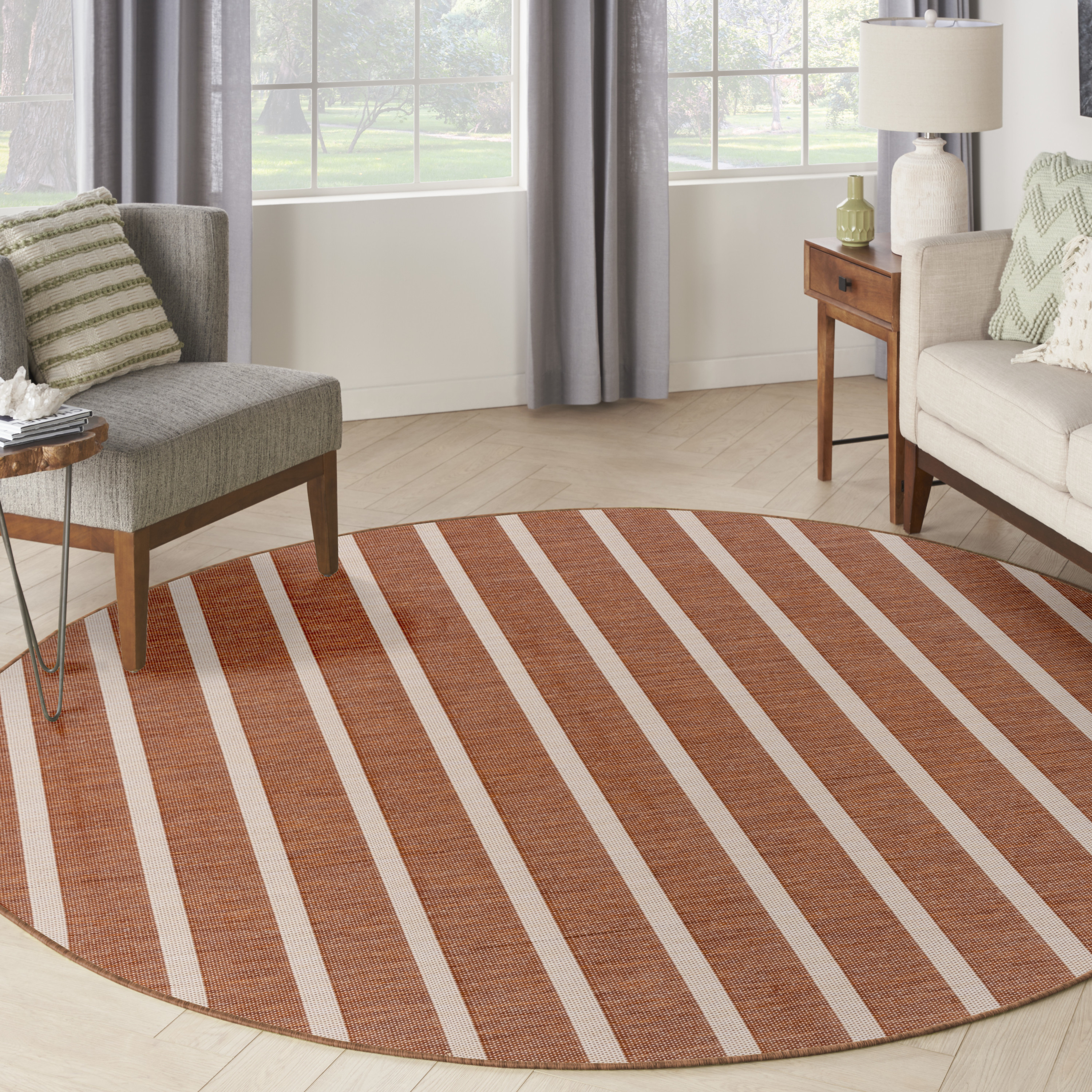 Nourison Positano 8' x Round Terracotta Ivory Modern Rug