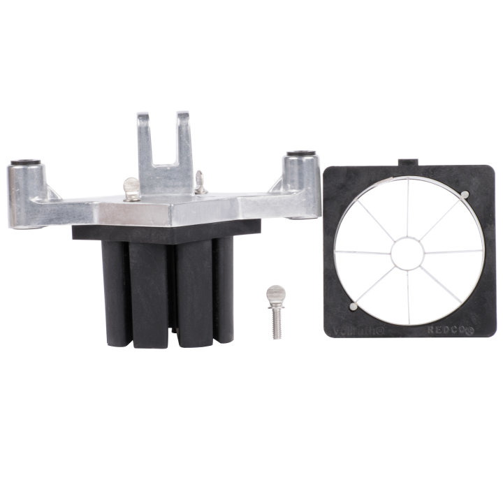 Pusher block and 8-section-core replacement blade assembly for wall-mounted Insta Cut® 3.5 manual food processor