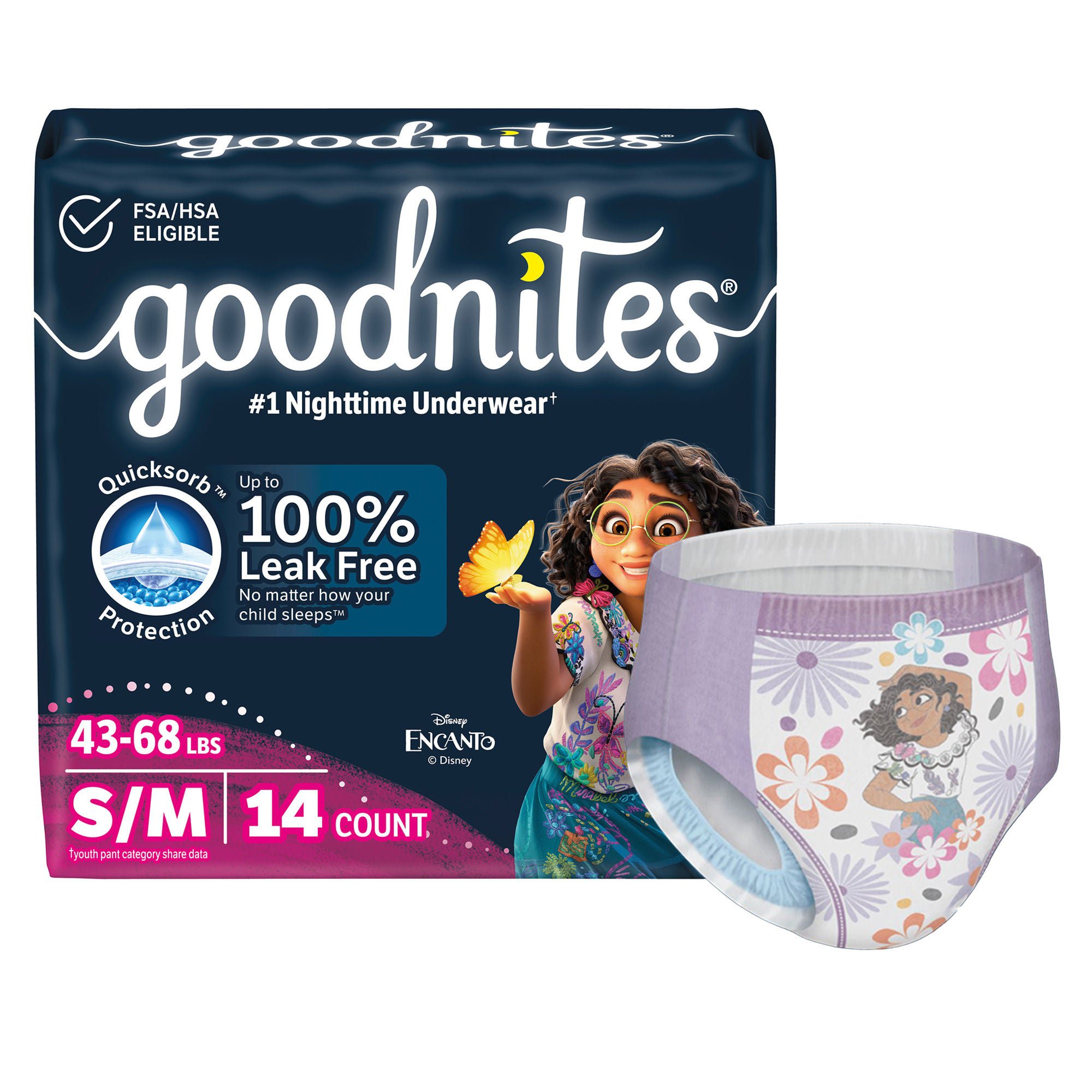 Goodnites® Heavy Absorbency Nighttime Underwear, S/M for Girls 43 – 68 lbs.