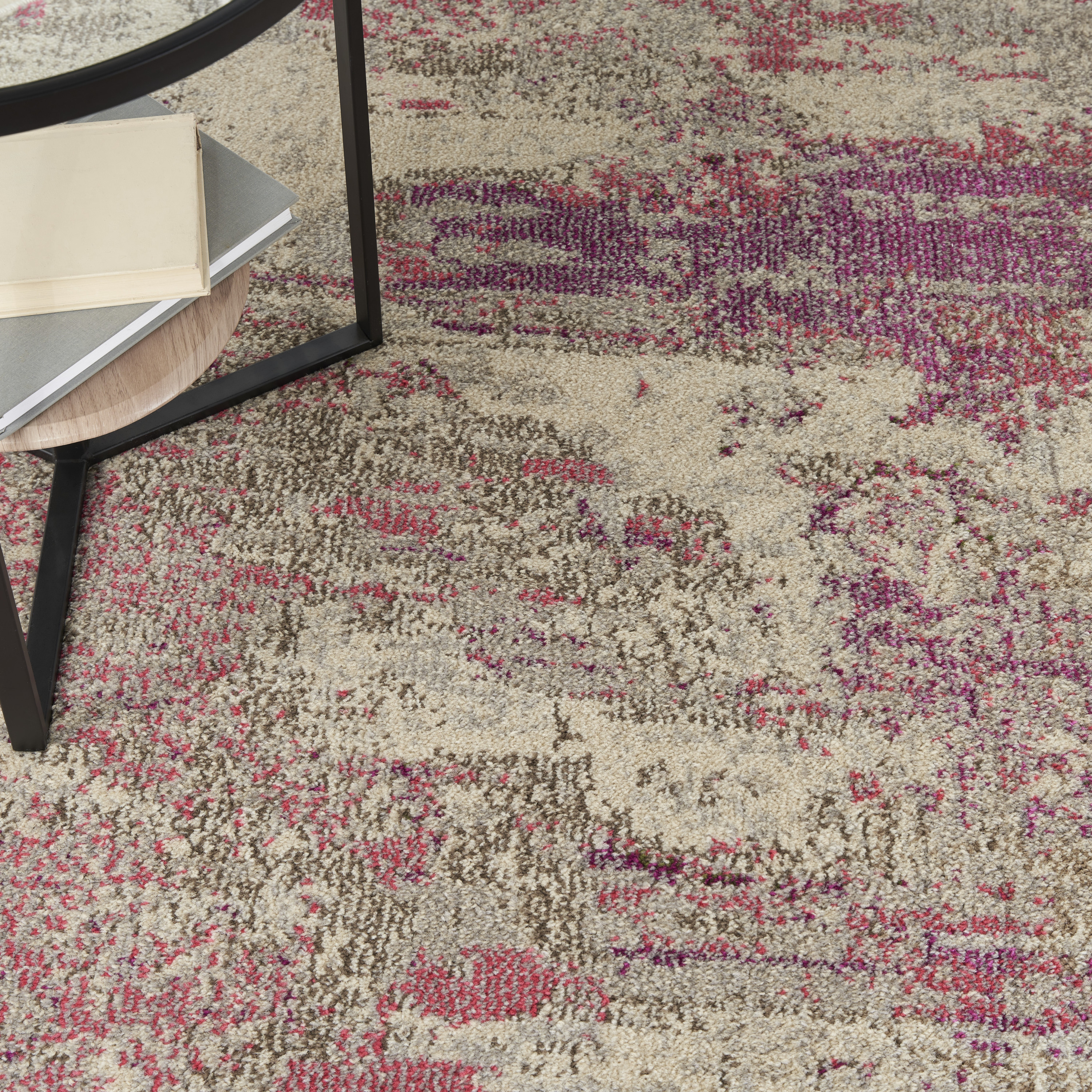 Nourison Celestial 5'3" x Round Ivory Pink Modern Indoor Rug