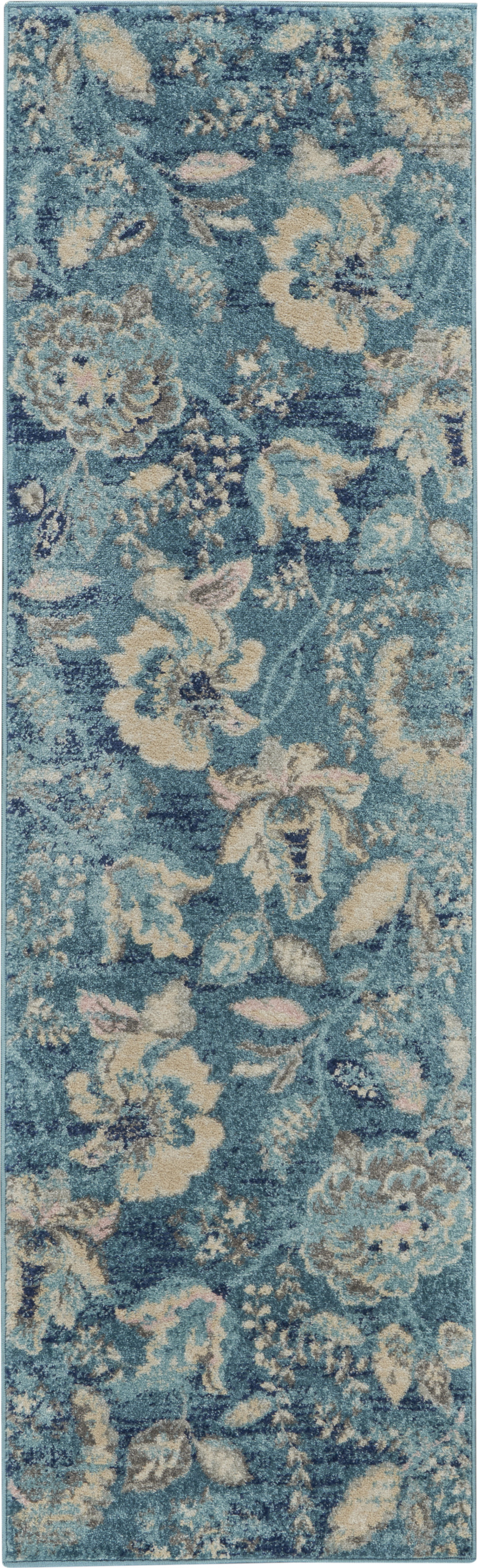 Nourison Tranquil 2'3" x 7'3" Turquoise Vintage Indoor Rug