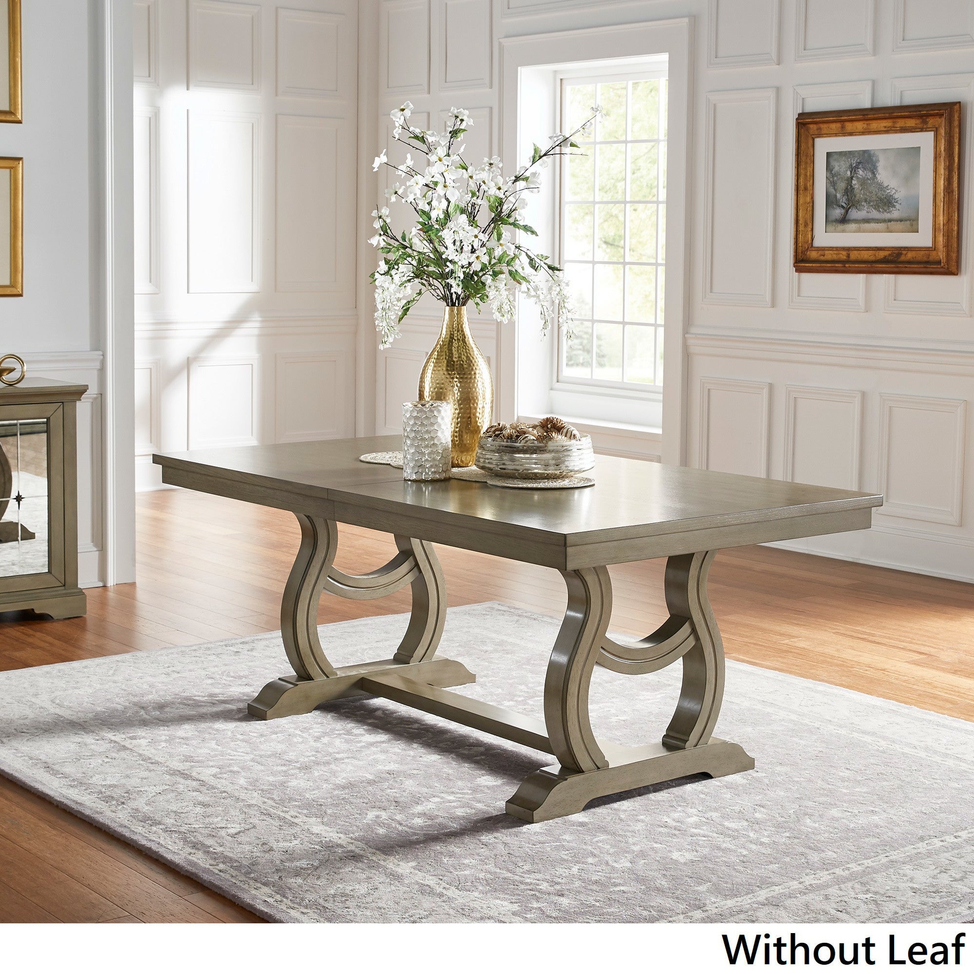 Trestle Base Dining Table with Extending Leaf
