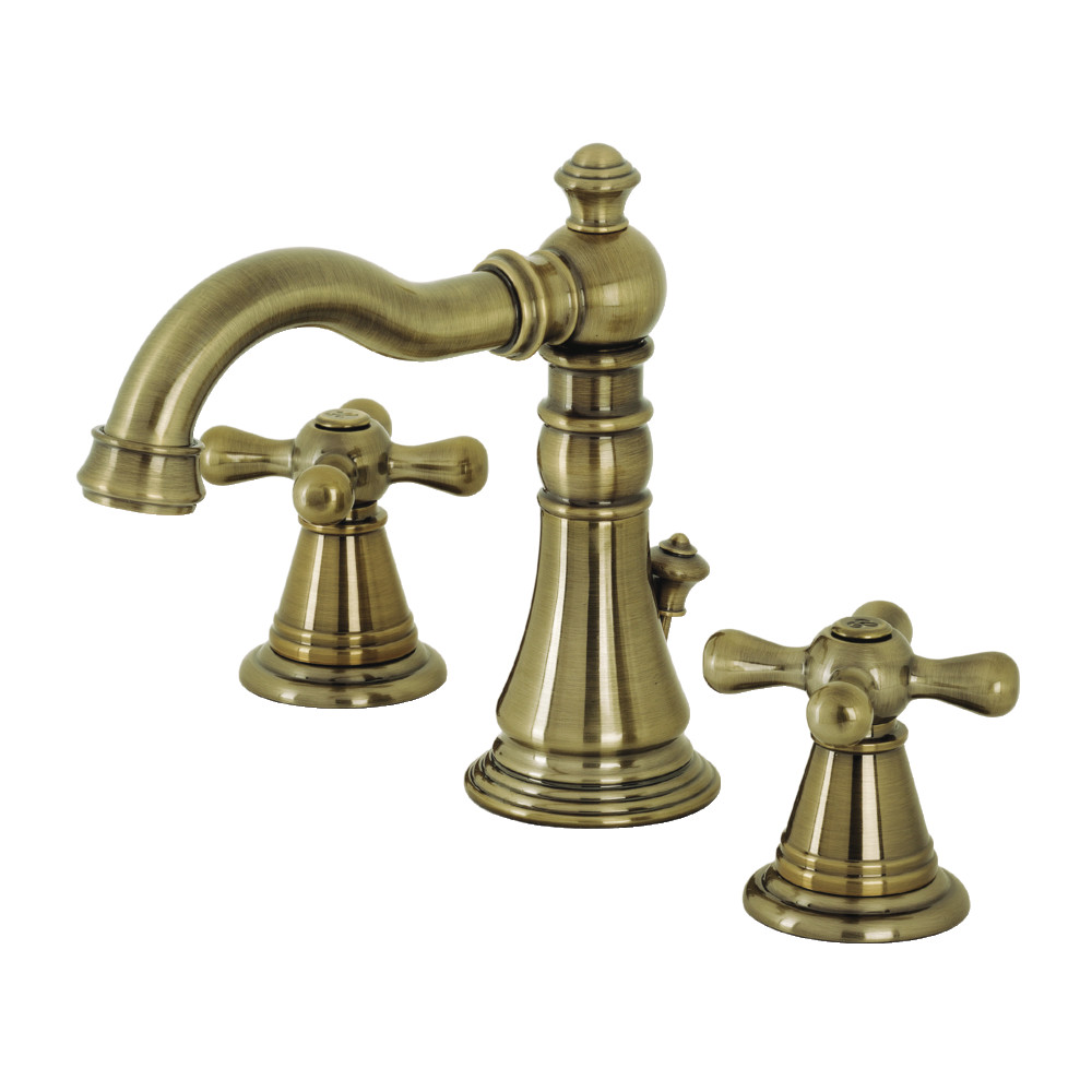 Two-Handle 3-Hole Deck Mount Widespread Bathroom Faucet with Brass Pop-Up, Antique Brass with 5 Finish Options