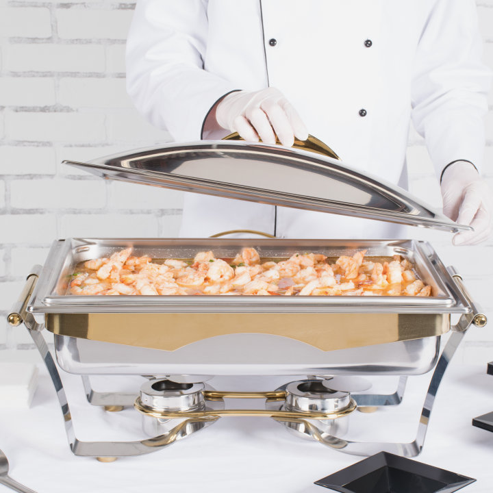 Full-size 9-quart Panacea™ rectangular chafer with gold trim