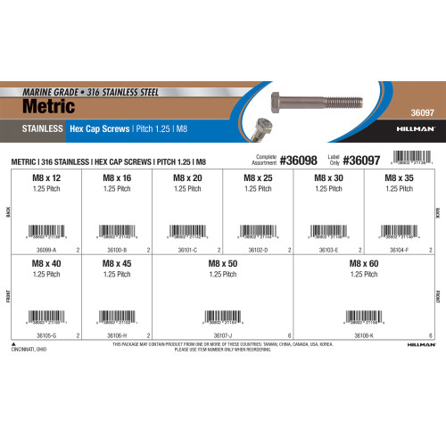 Metric 316 Stainless Steel Hex Cap Screw Assortment (M8)