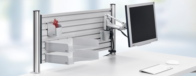 SlatWalls offer a broad canvas for placing monitor arms and accessories in just the right position for comfort and access.