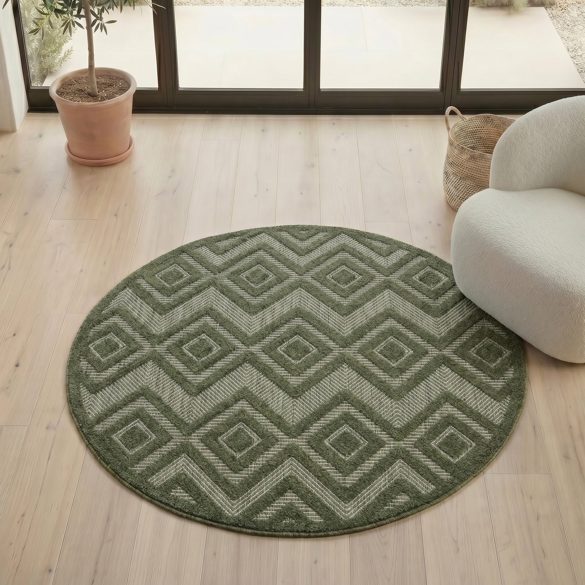 Nourison Versatile 4' x Round Green Modern Rug