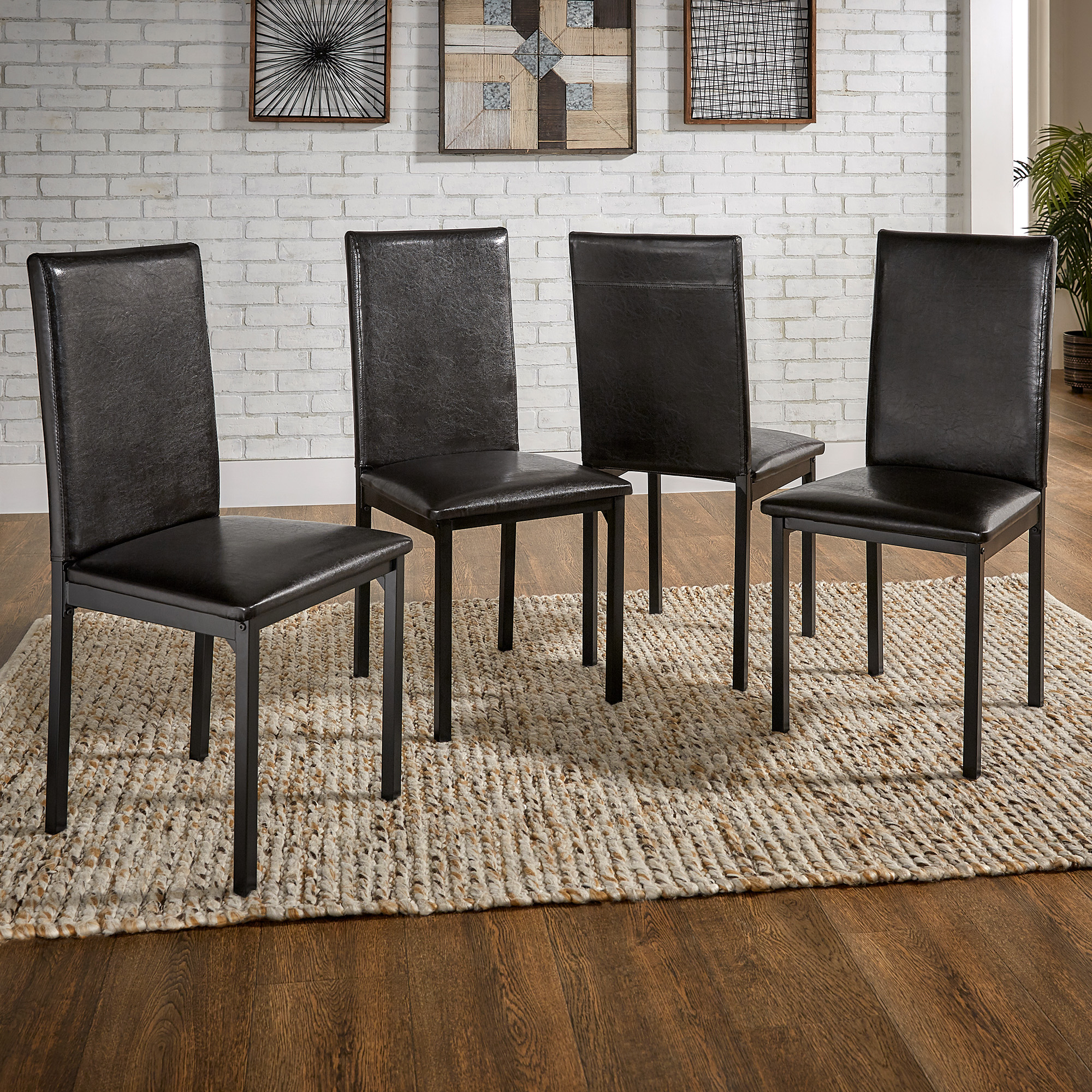 Black Metal Faux Leather Dining Chairs (Set of 2)