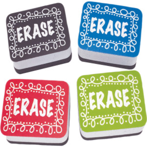 Non-Magnetic Mini Whiteboard Erasers, Chalk Loop, Pack of 10
