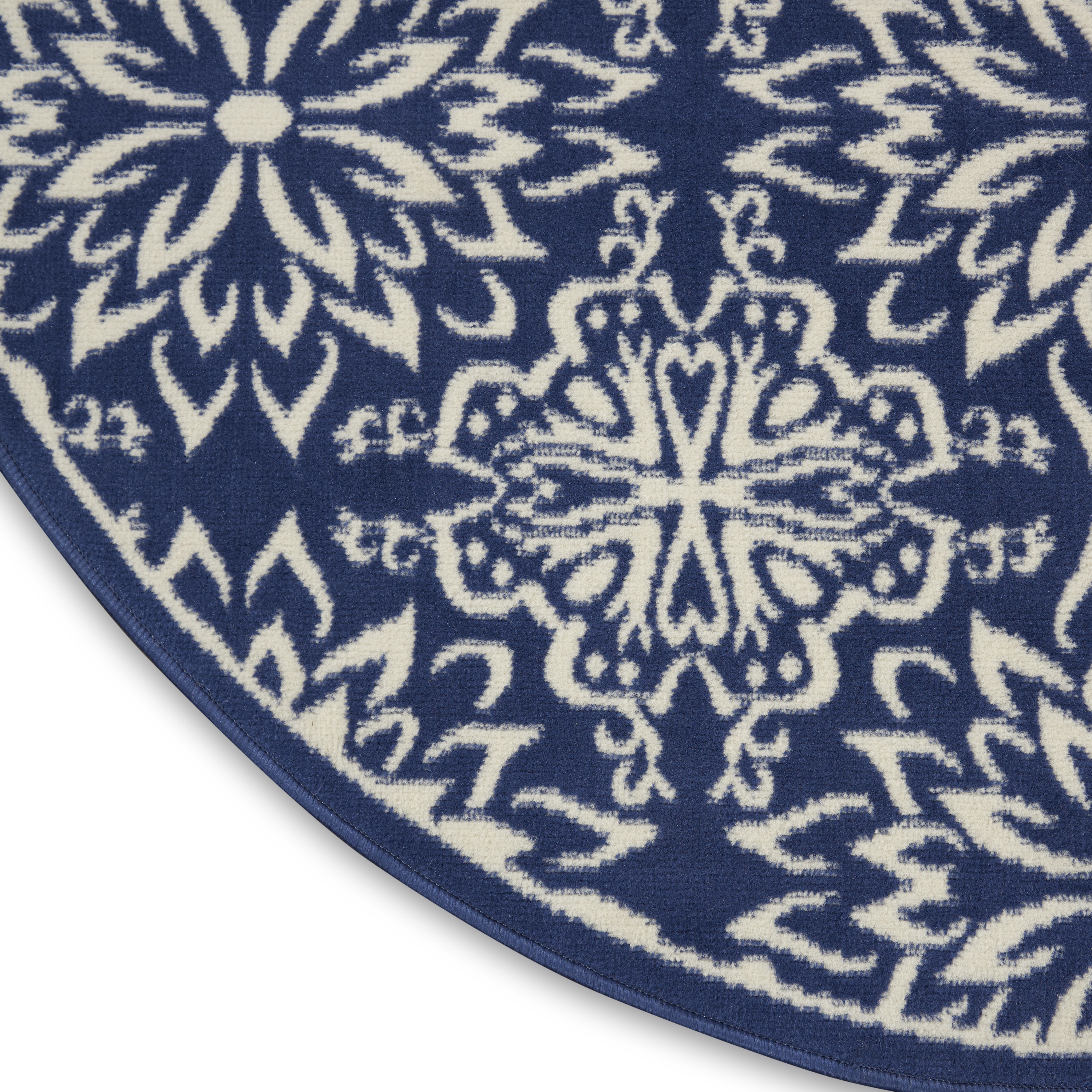 Nourison Jubilant 5'3" x Round Navy Ivory Farmhouse Indoor Rug