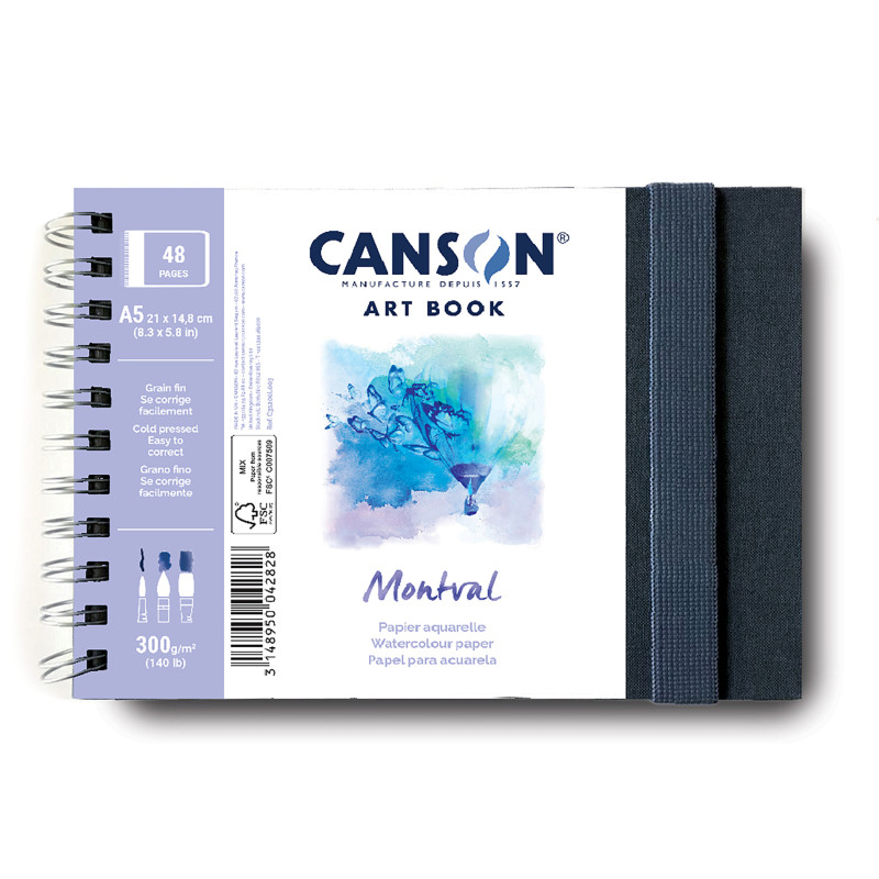 Artist Series Montval Watercolor Art Book, Fabric Cover, Side Wire Binding, 48 Sheet, 8.3x5.8 inch, 1 Count
