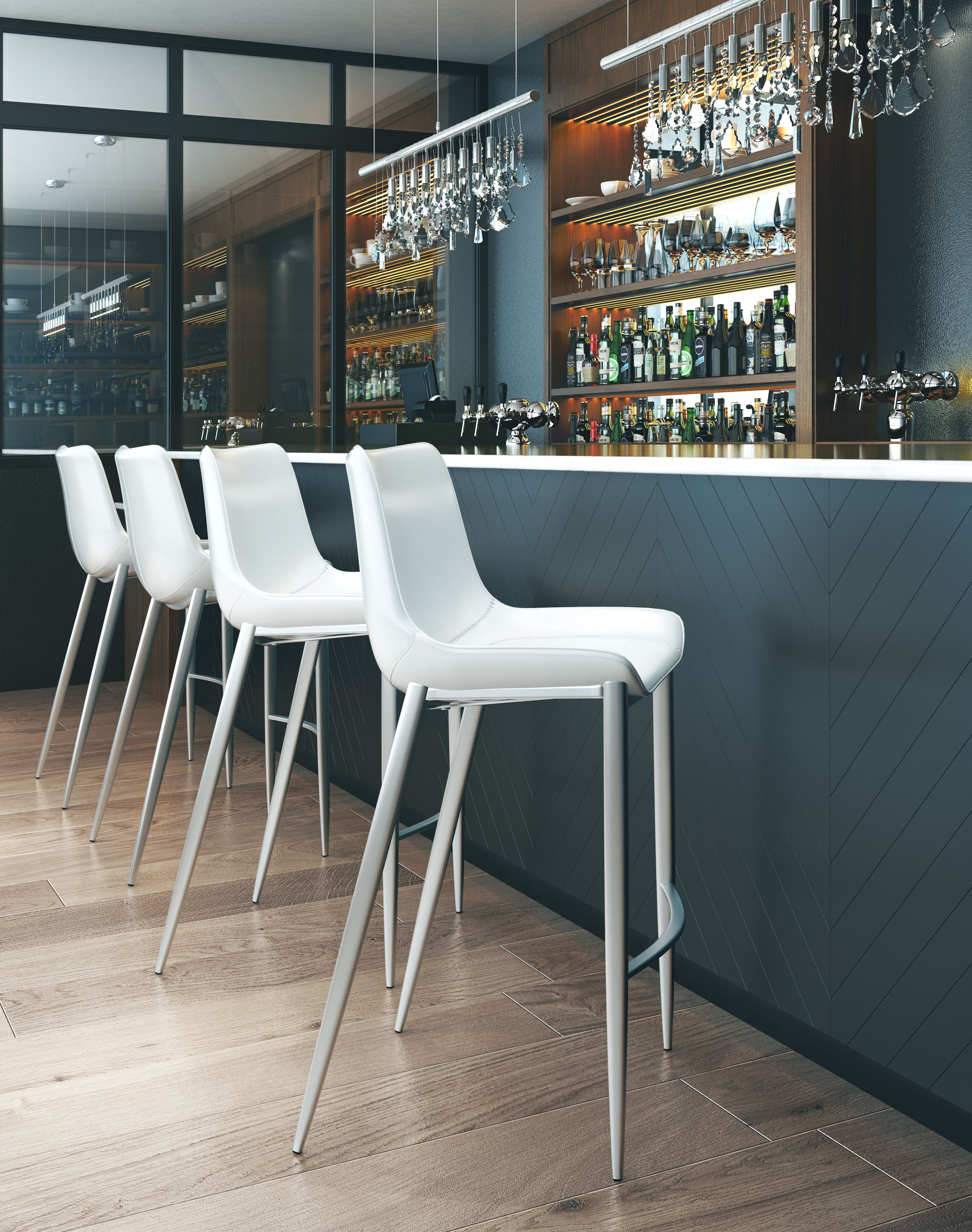 Magnus Barstool (Set of 2) White & Silver product image