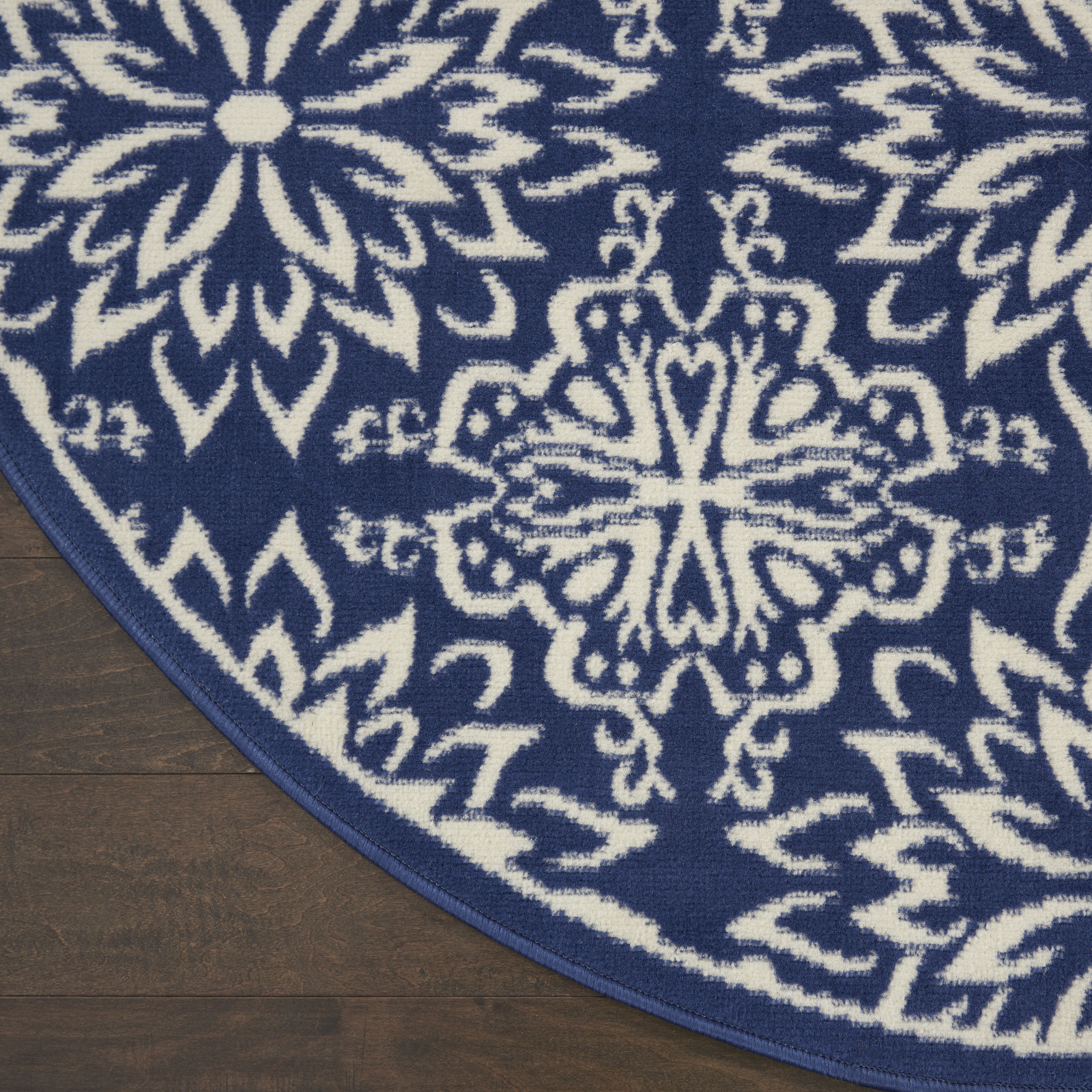 Nourison Jubilant 5'3" x Round Navy Ivory Farmhouse Indoor Rug