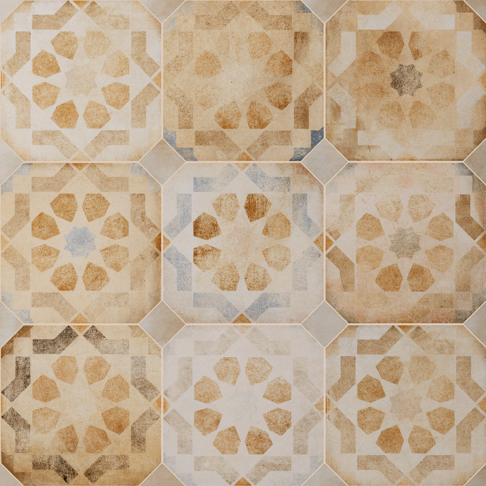 Laverton Octagon Deco Multicolor with Taco Arena 7-7/8 in. x 7-7/8 in. Porcelain Floor and Wall Tile