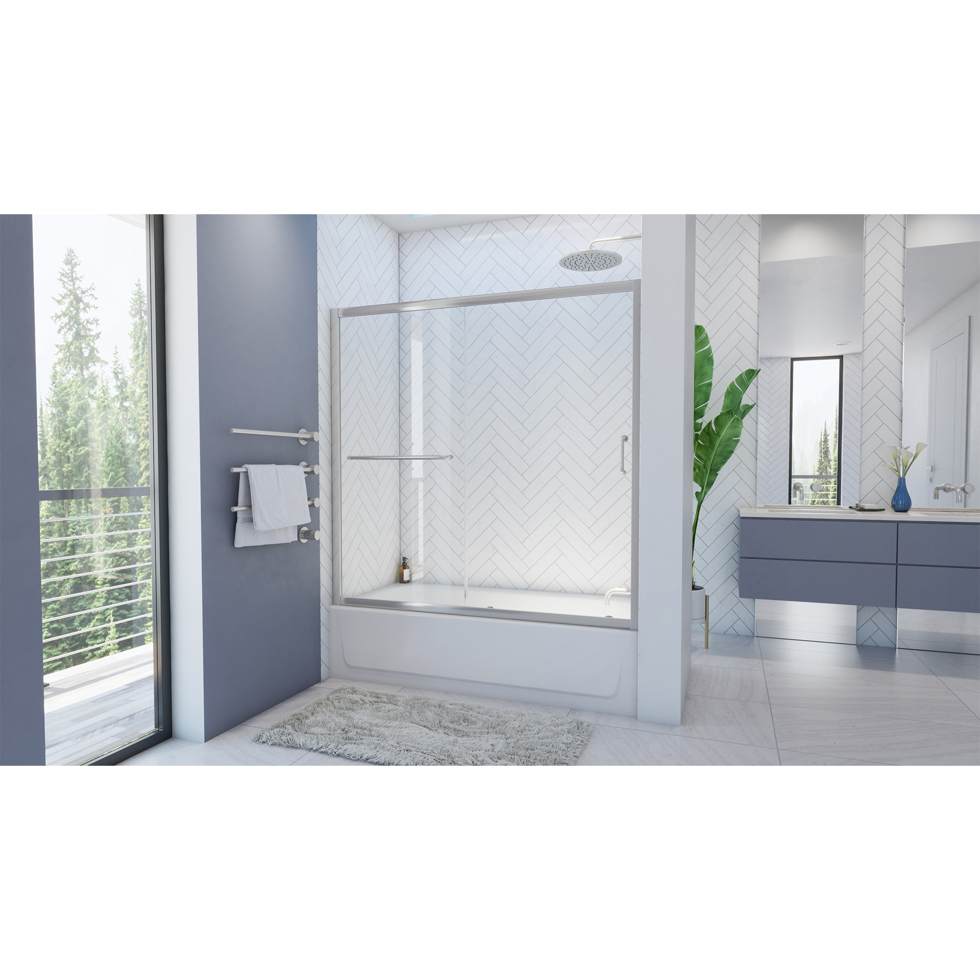 Mahalo 56 - 60 inch W x 58 inch H Semi-Frameless Sliding Tub Door