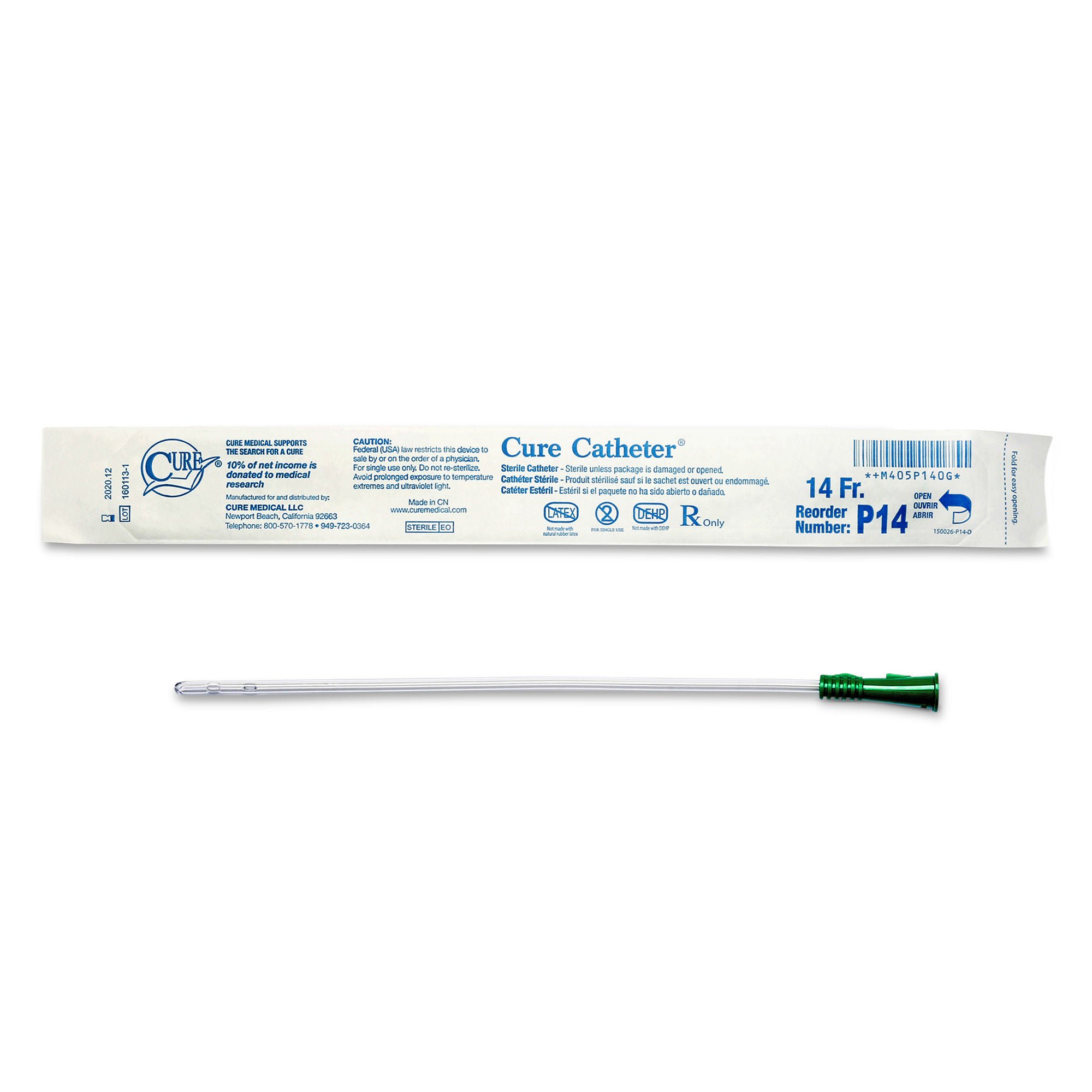 Cure Catheter™ Urethral Catheter, 14 Fr., Unisex, Straight