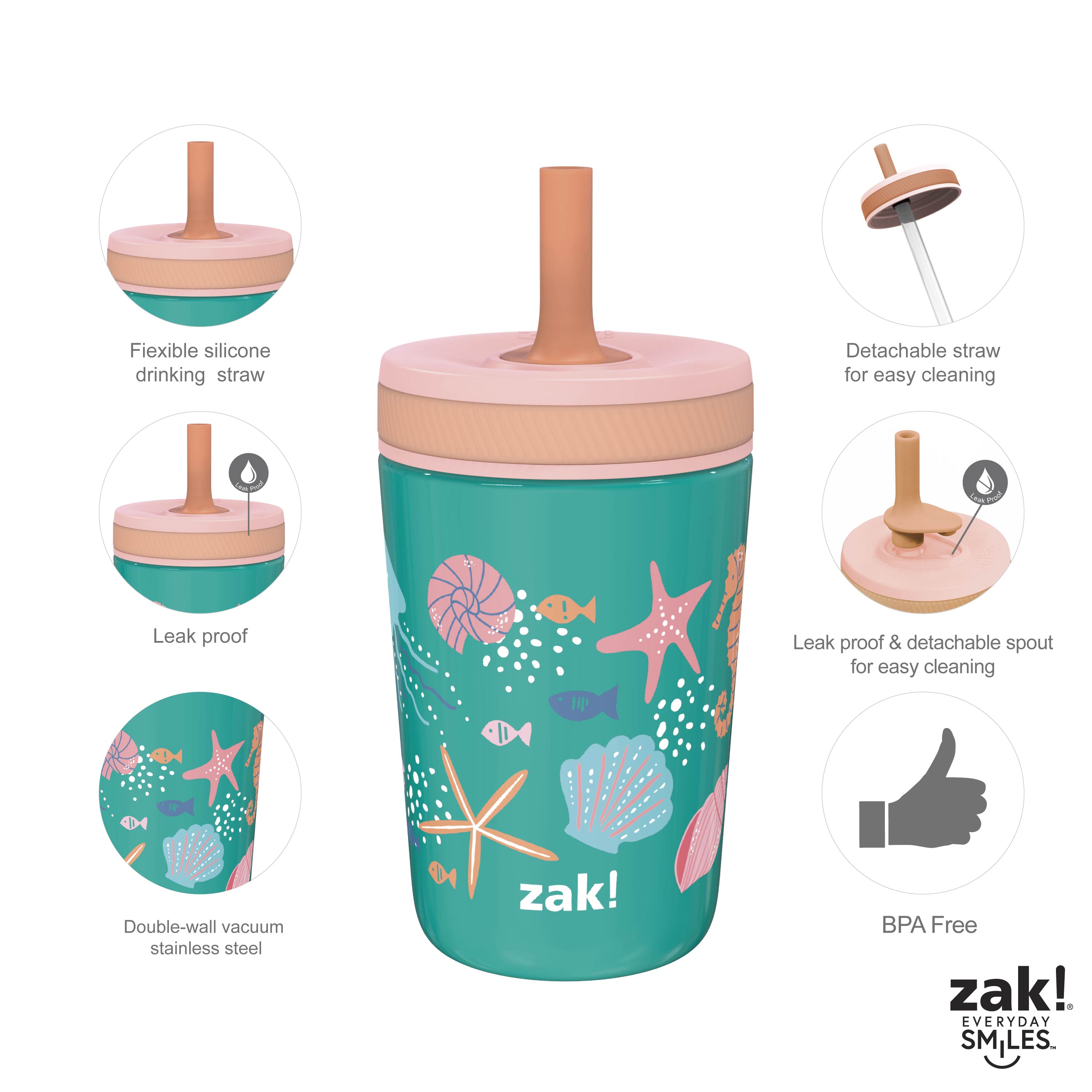 Zak Hydration 15  ounce Plastic Tumbler, Seashells, 3-piece set slideshow image 6