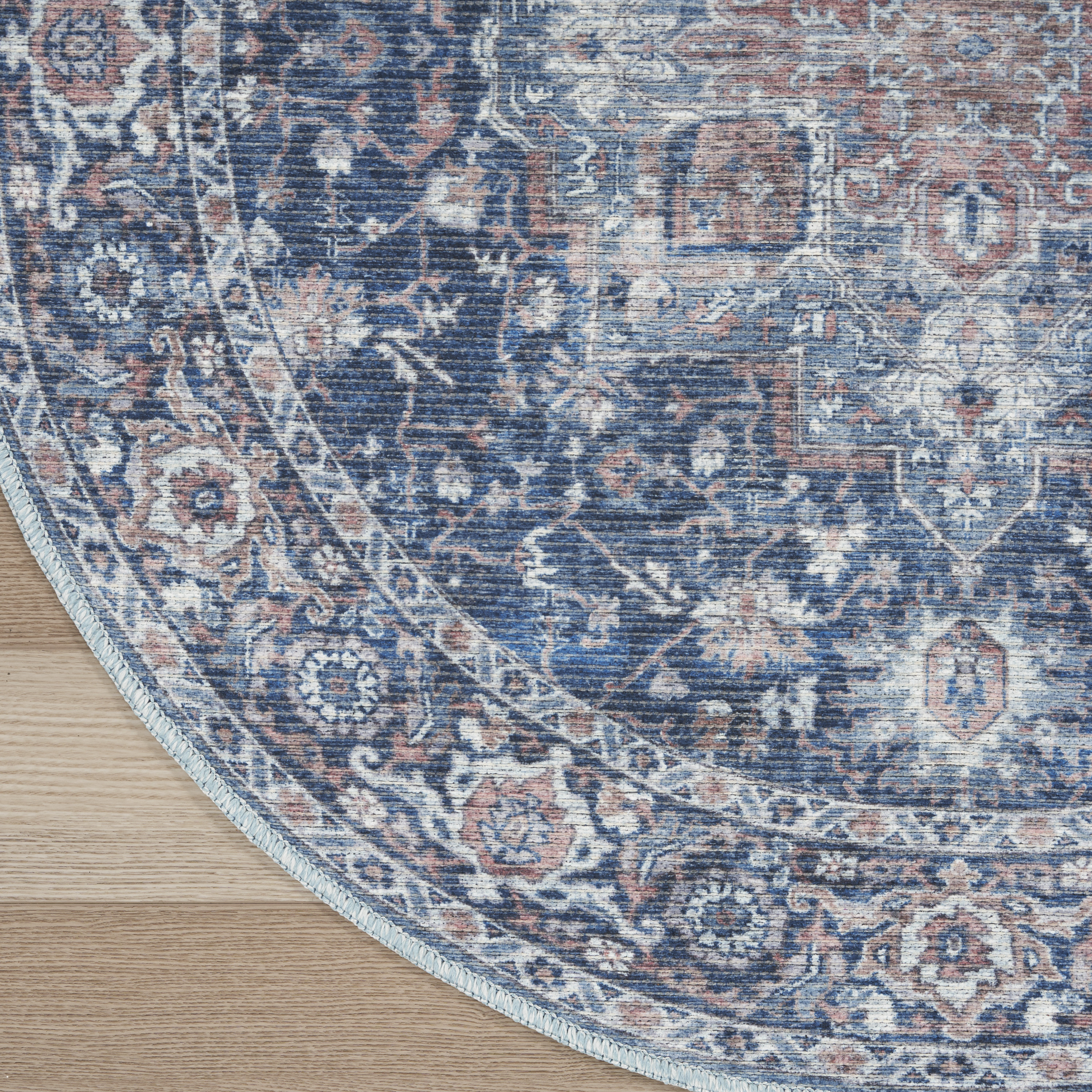 Nourison New Concept Washables 4' x Round Ivory Navy Vintage Indoor Rug