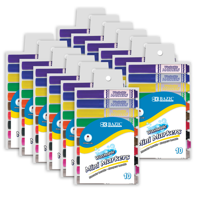 Washable Markers, Mini Broad Line, 10 Per Pack, 12 Packs