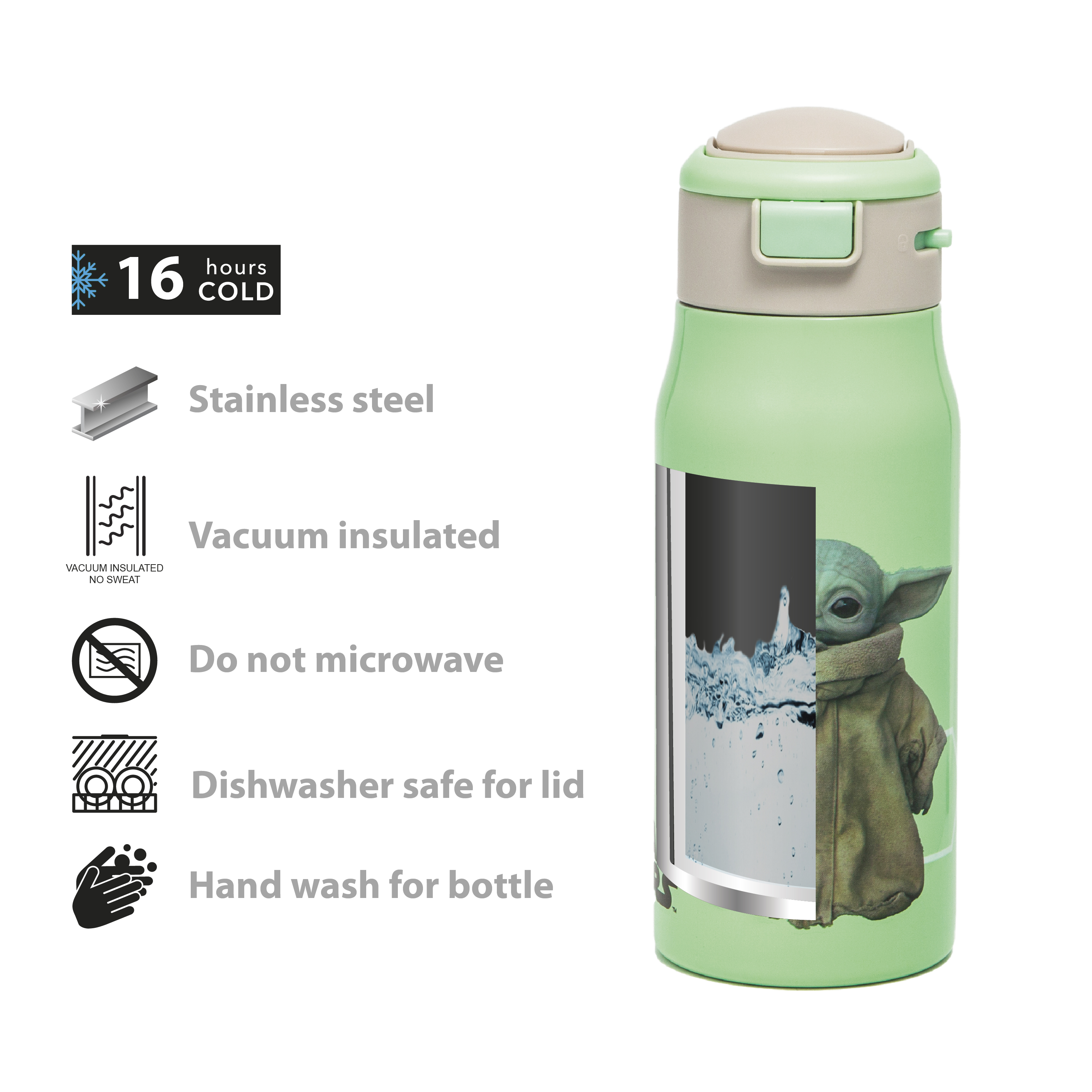 Star Wars 13.5 ounce Mesa Double Wall Insulated Stainless Steel Water Bottle, The Mandelorian slideshow image 7