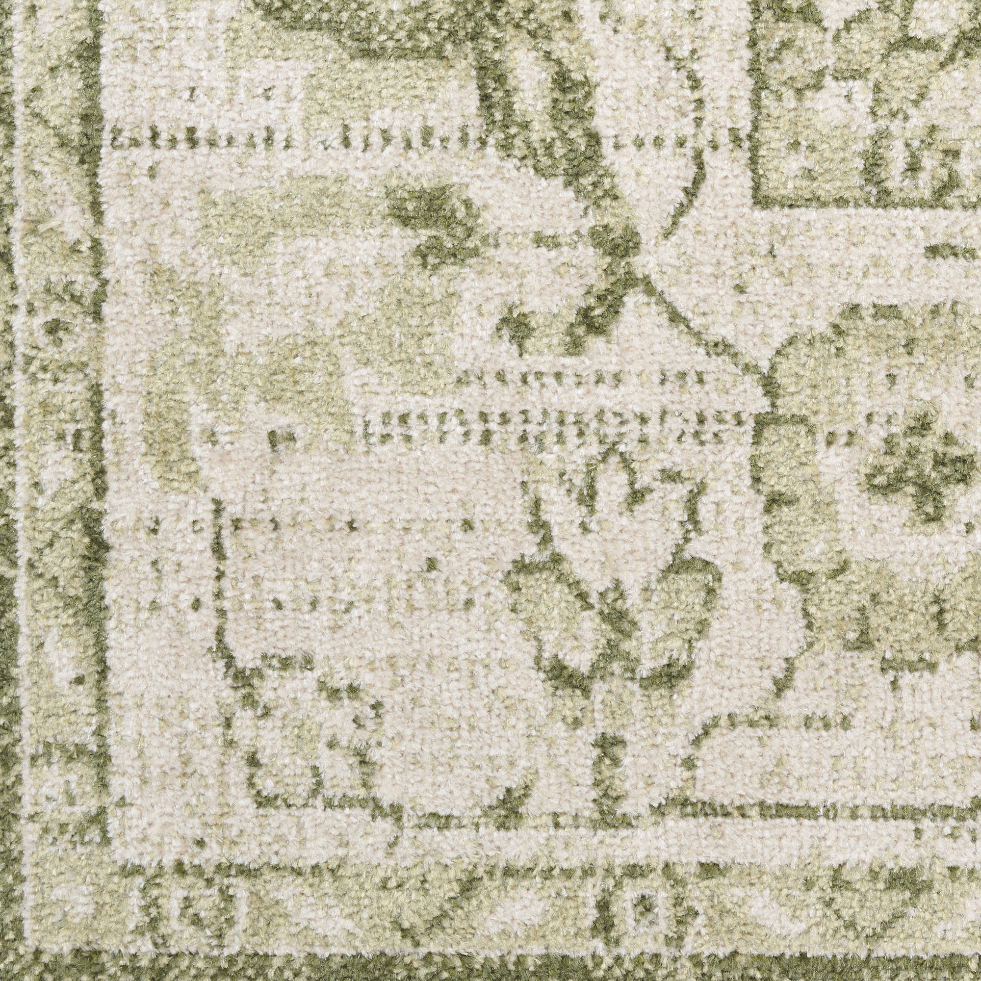 Nourison Astra Machine Washable 5'3" x Round Ivory Green Vintage Indoor Rug