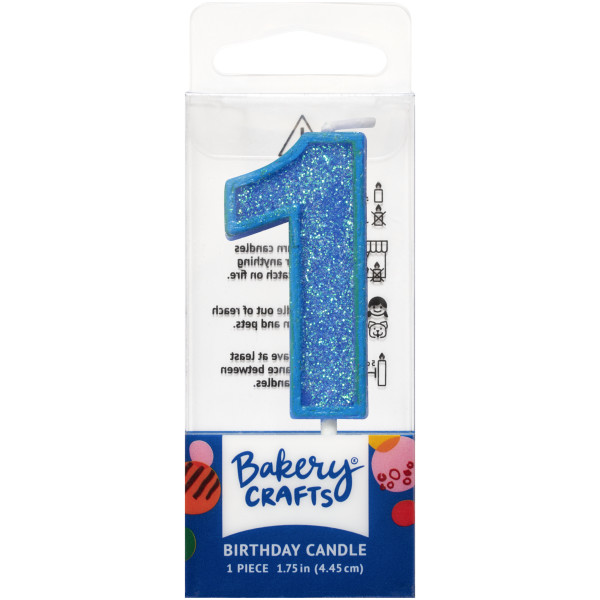 1 Mini Blue Glitter Numeral Candles