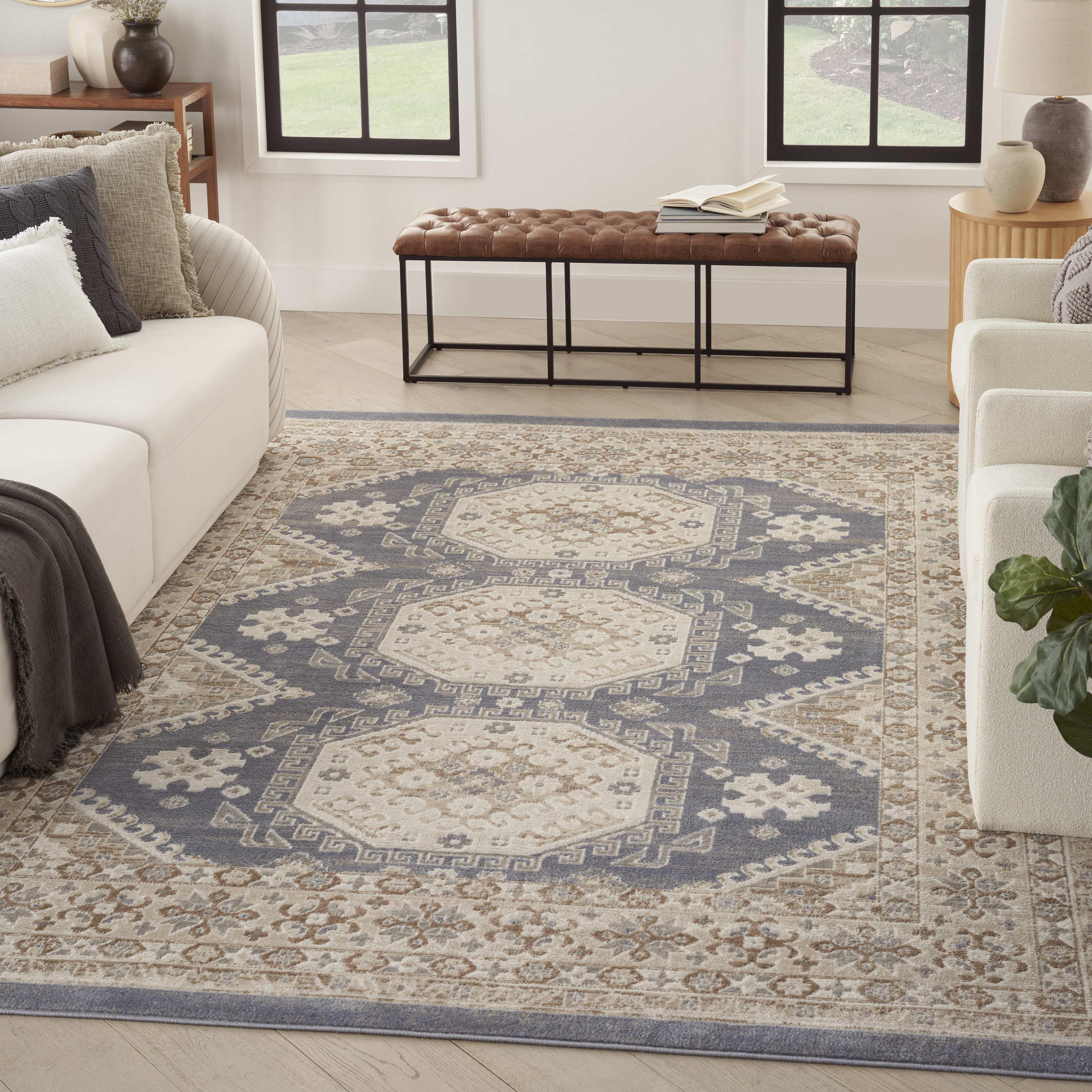Nourison Serenity Home 5'3" x 7'3" Ivory Blue Vintage Indoor Rug