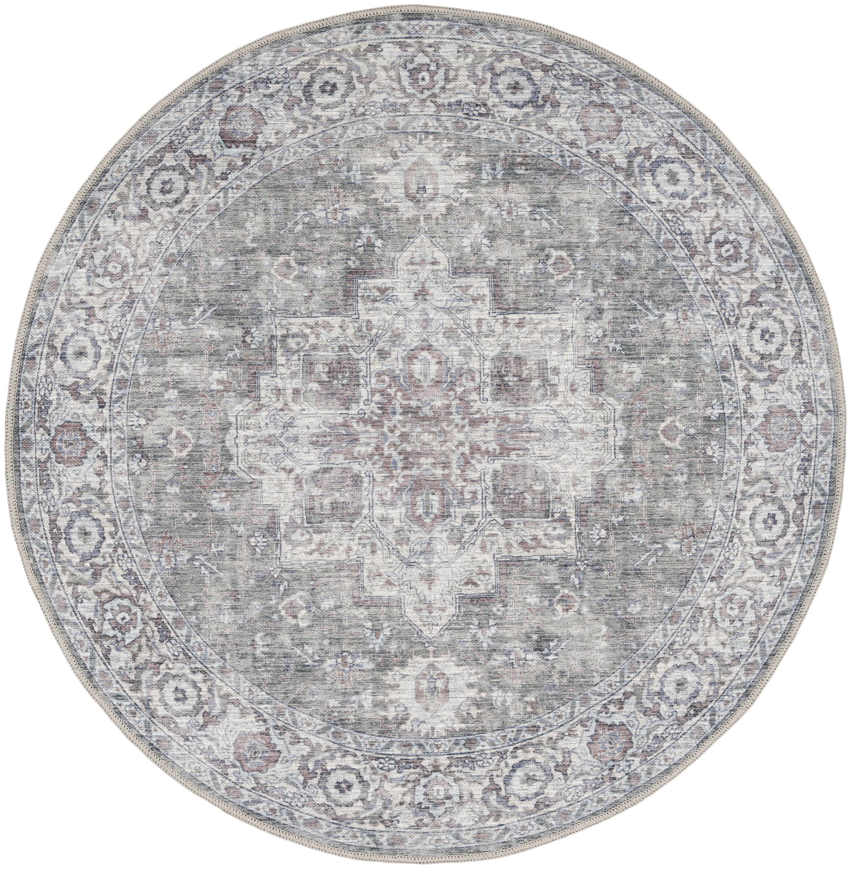 Nourison New Concept Washables 7'10" x Round Ivory Grey Vintage Indoor Rug