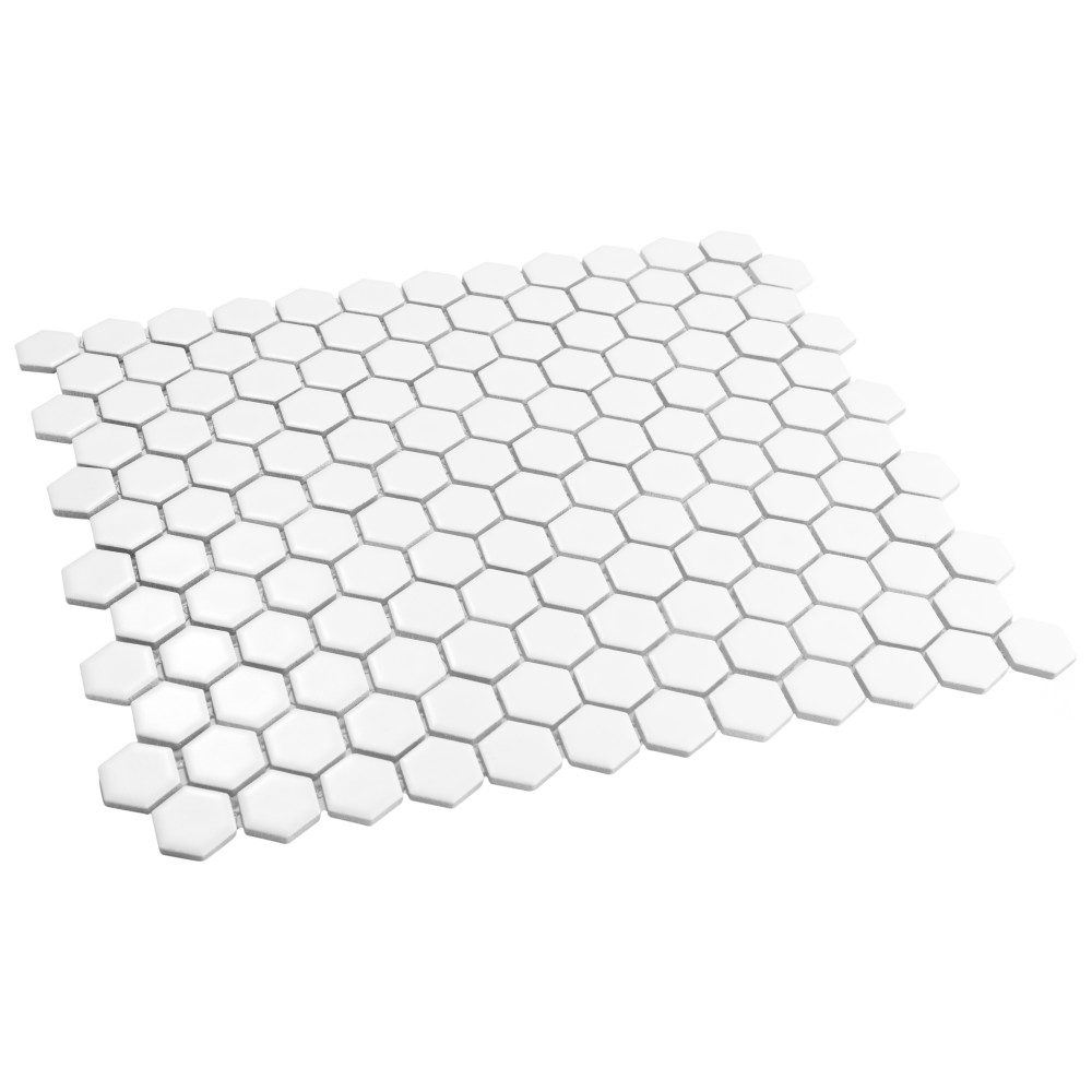 Hudson 1″ Hex Matte White 11-7/8 in. x 13-1/4 in. Porcelain Mosaic Tile