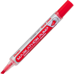 Markathon Pump Permanent Marker, Chisel Tip, Red Ink, 1 Dozen