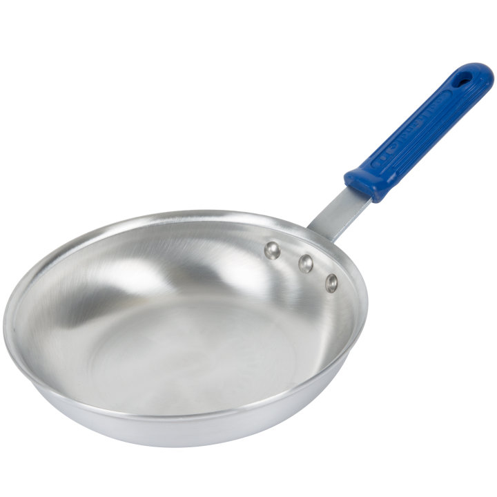 8-inch Wear-Ever® aluminum fry pan with natural finish and Cool Handle® rubber grip sleeve