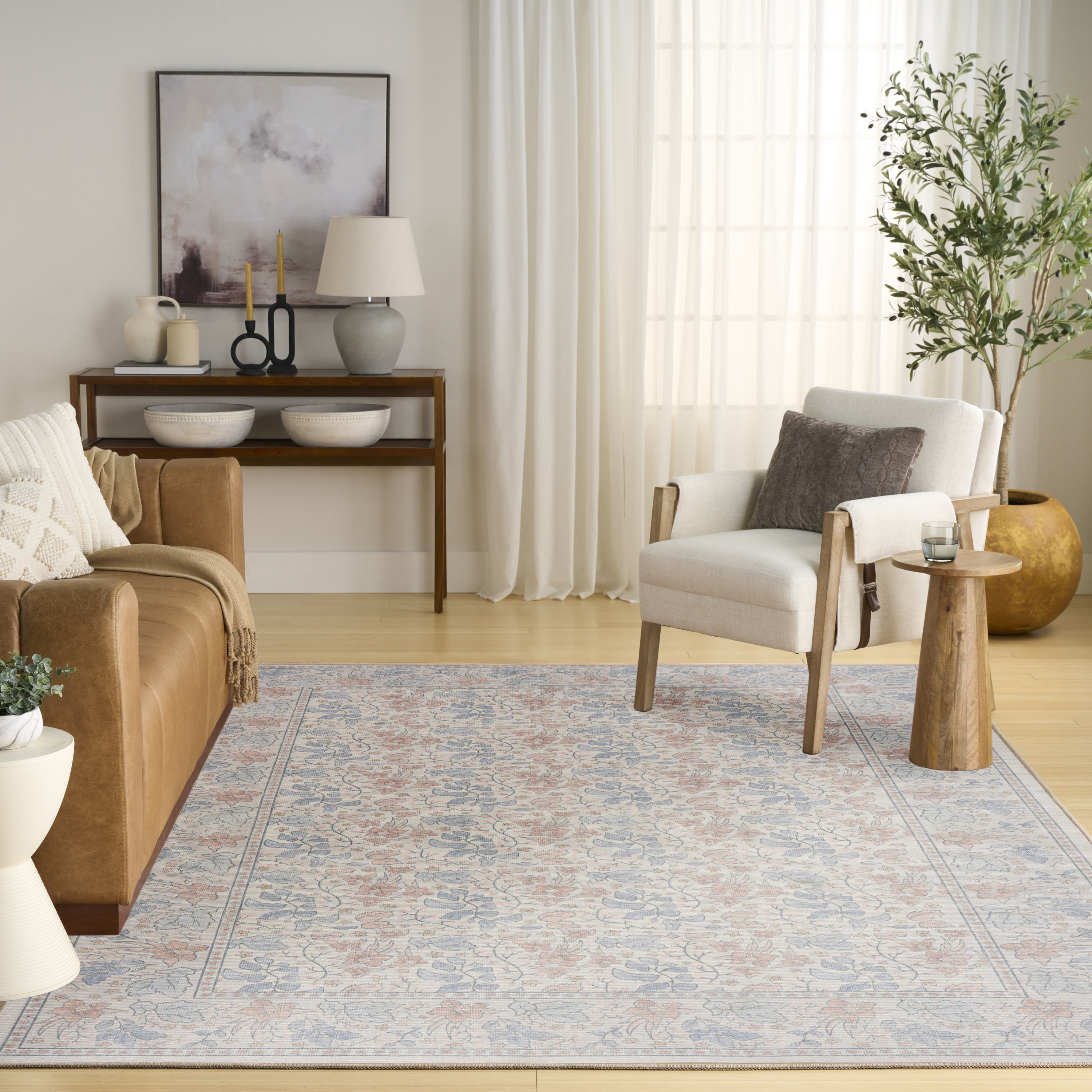 Nourison Botanical Washables 4' x 6' Ivory Multicolor Farmhouse Indoor Rug