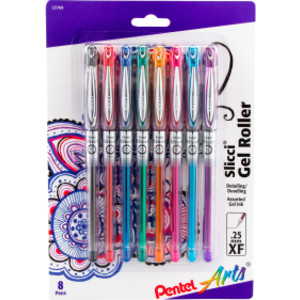 Slicci (0.25mm) Extra Fine Gel Pen Assorted Ink, 8-Pack