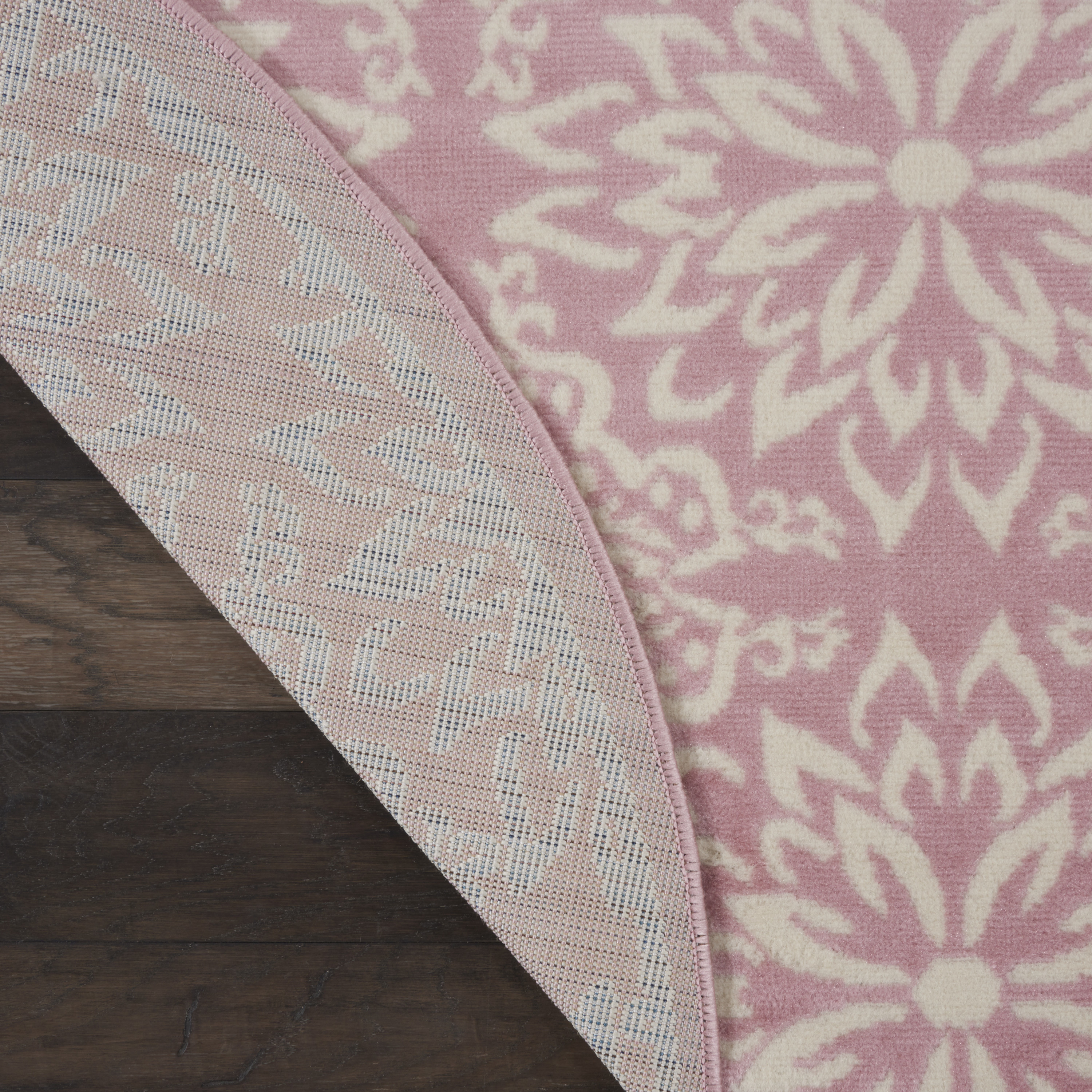 Nourison Jubilant 5'3" x Round Ivory Pink Farmhouse Indoor Rug
