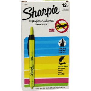 Retractable Highlighters, Yellow, Box of 12