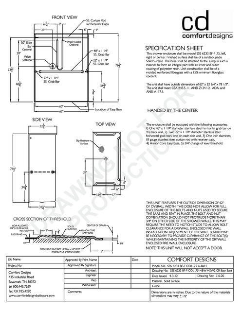 Spec Sheet — Cd Shower Spec Sheet Sss 6233bf 75 U Bar