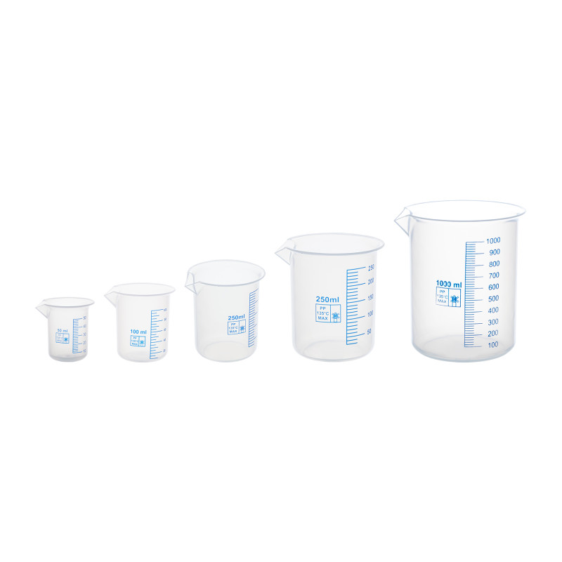 Beakers, Polypropylene, 50, 100, 250, 500, 1000ml, Set of 5