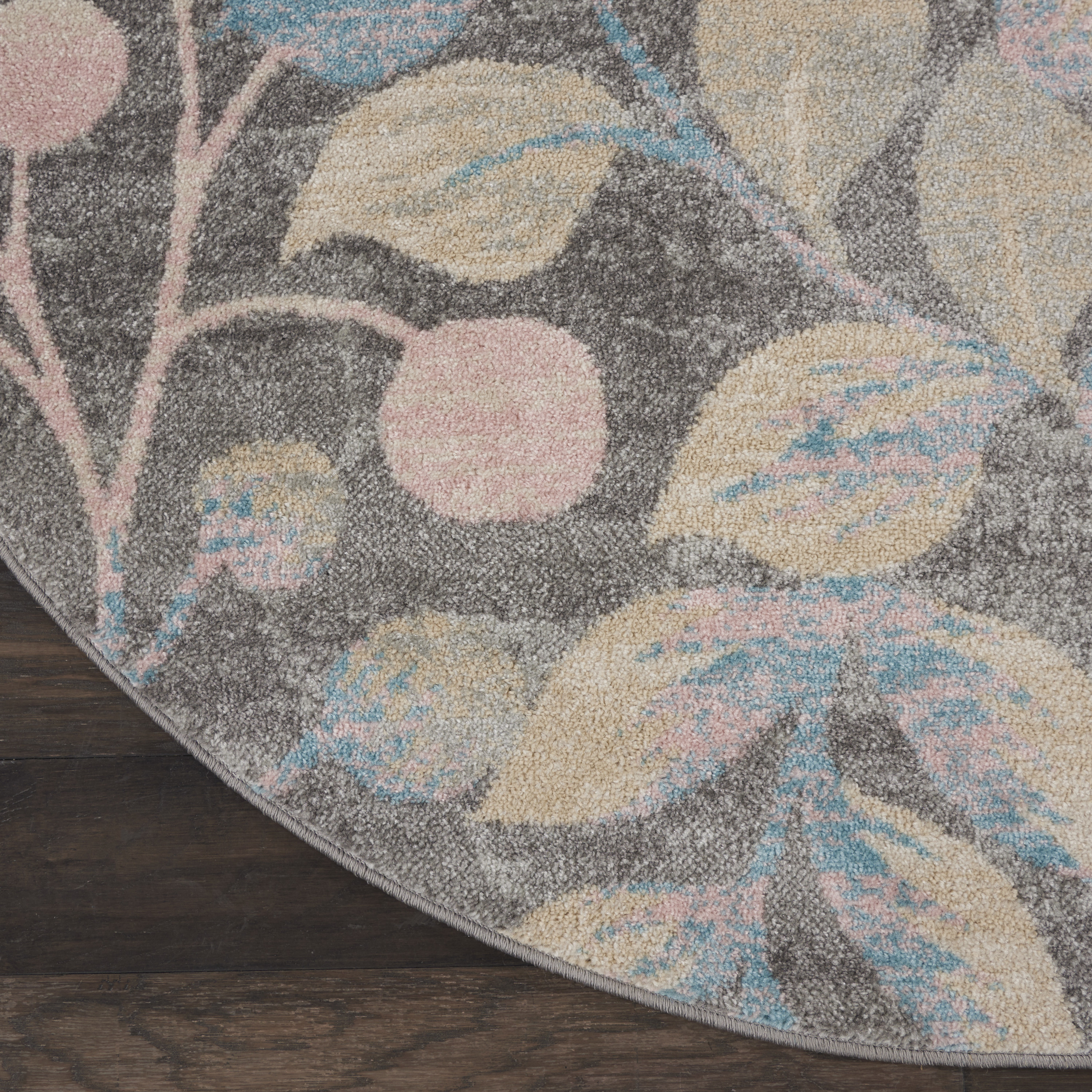 Nourison Tranquil 5'3" x Round Grey Beige Farmhouse Indoor Rug