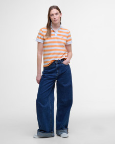 Ashbourne Striped Polo Shirt Papaya/White