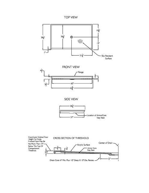 Technical Drawing — Cd Shower Base Tech Draw Xsb 6238bf Bf 75