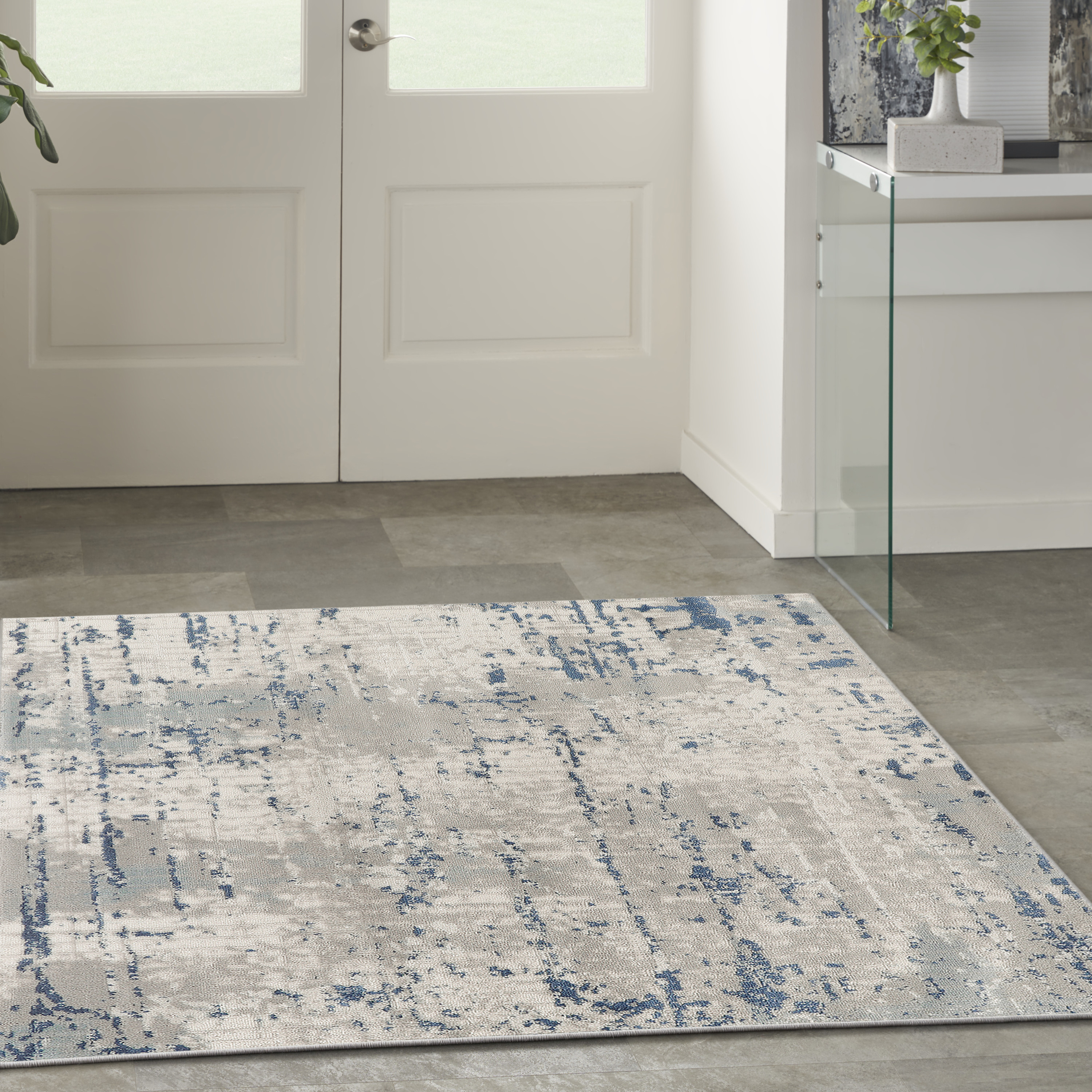 Nourison Quarry 4' x Square Ivory Grey Blue Modern Indoor Rug