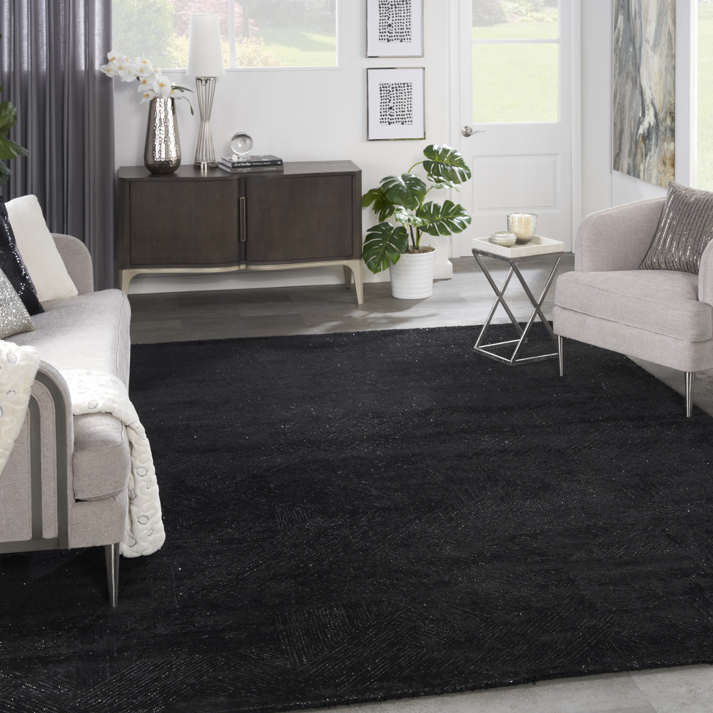 Michael Amini Ma30 Star 7'9" x 9'9" Black Modern Indoor Rug
