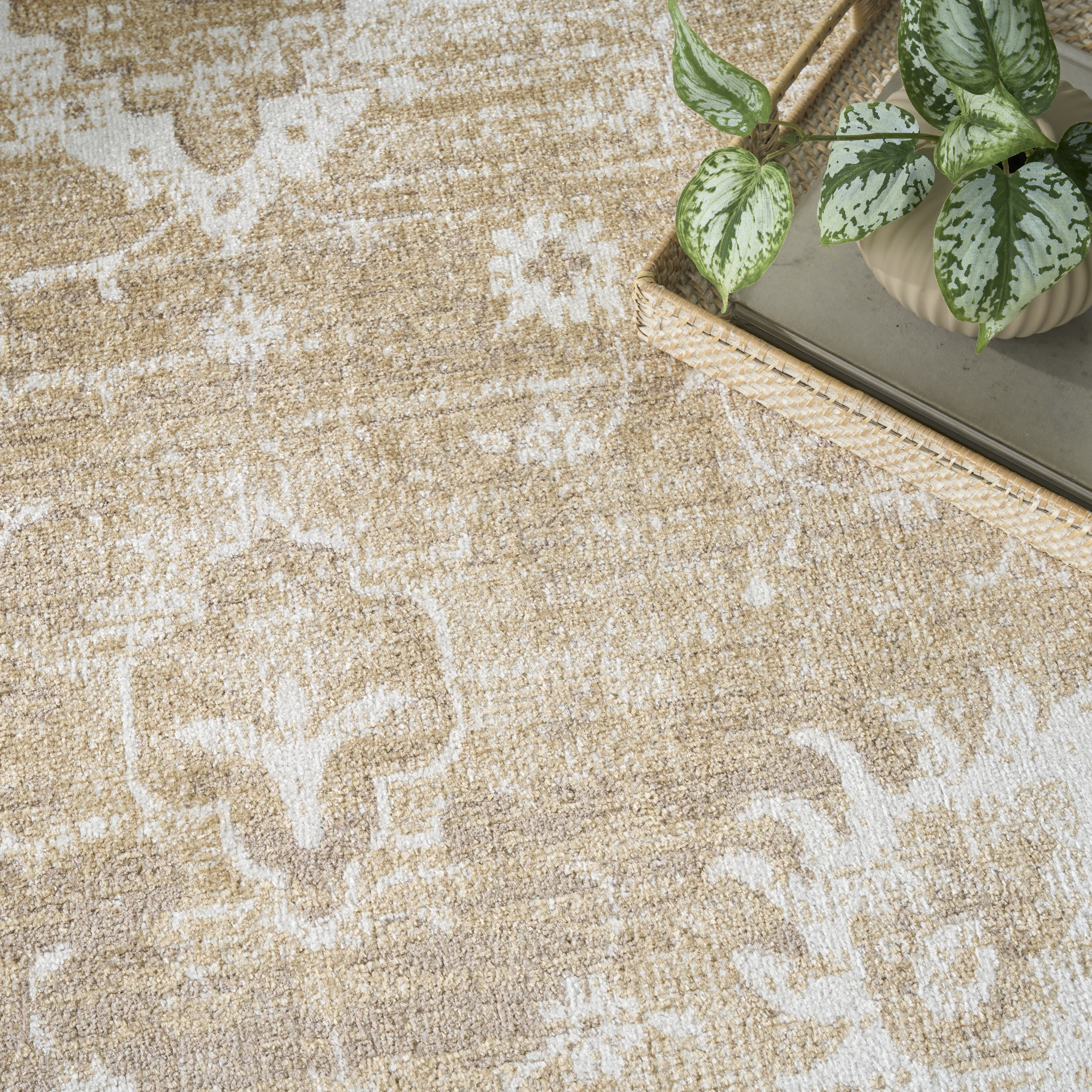 Nourison Astra Machine Washable 4' x 6' Ivory Gold Vintage Indoor Rug
