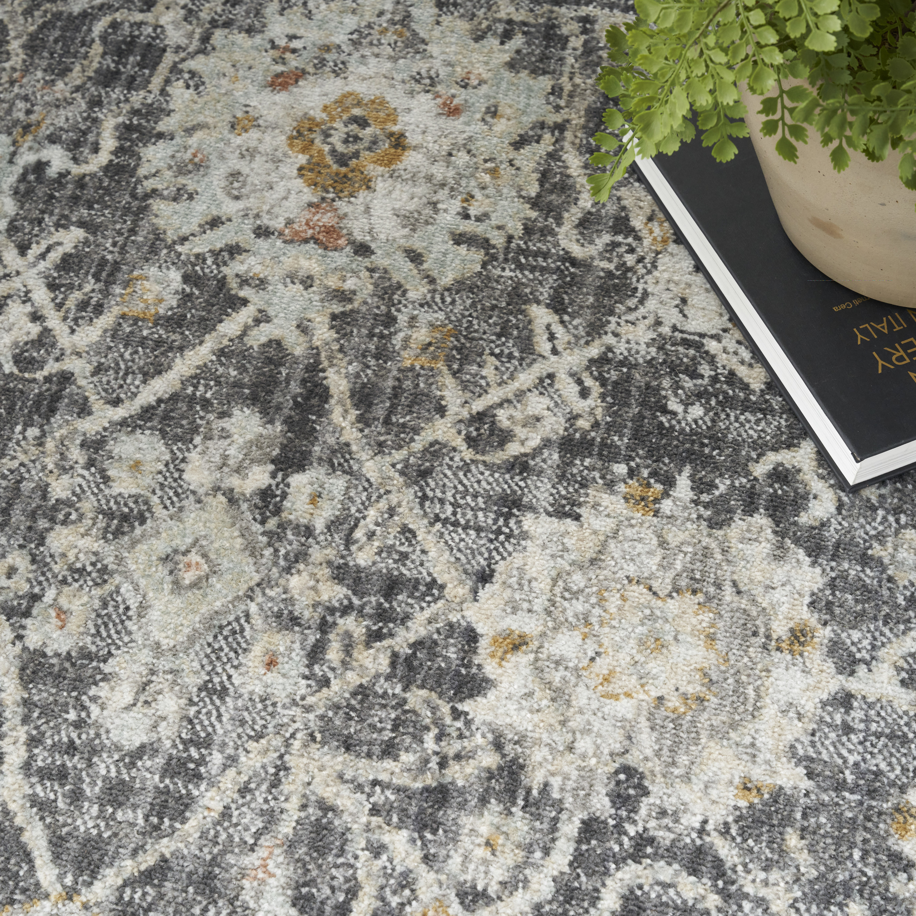 Nourison Oushak Home 10' x 14' Charcoal Vintage Indoor Rug