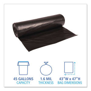 Boardwalk,  LLDPE Liner, 56 gal Capacity, 43 in Wide, 47 in High, 1.6 Mils Thick, Black